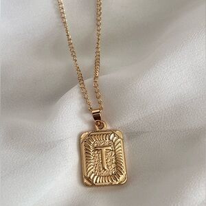 14k Gold over Stainless Steel Initial T Necklace